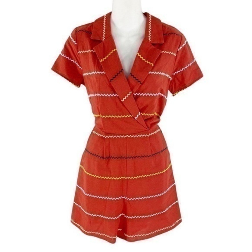 NWT Francesca’s Blue Rain burnt orange embroidered romper